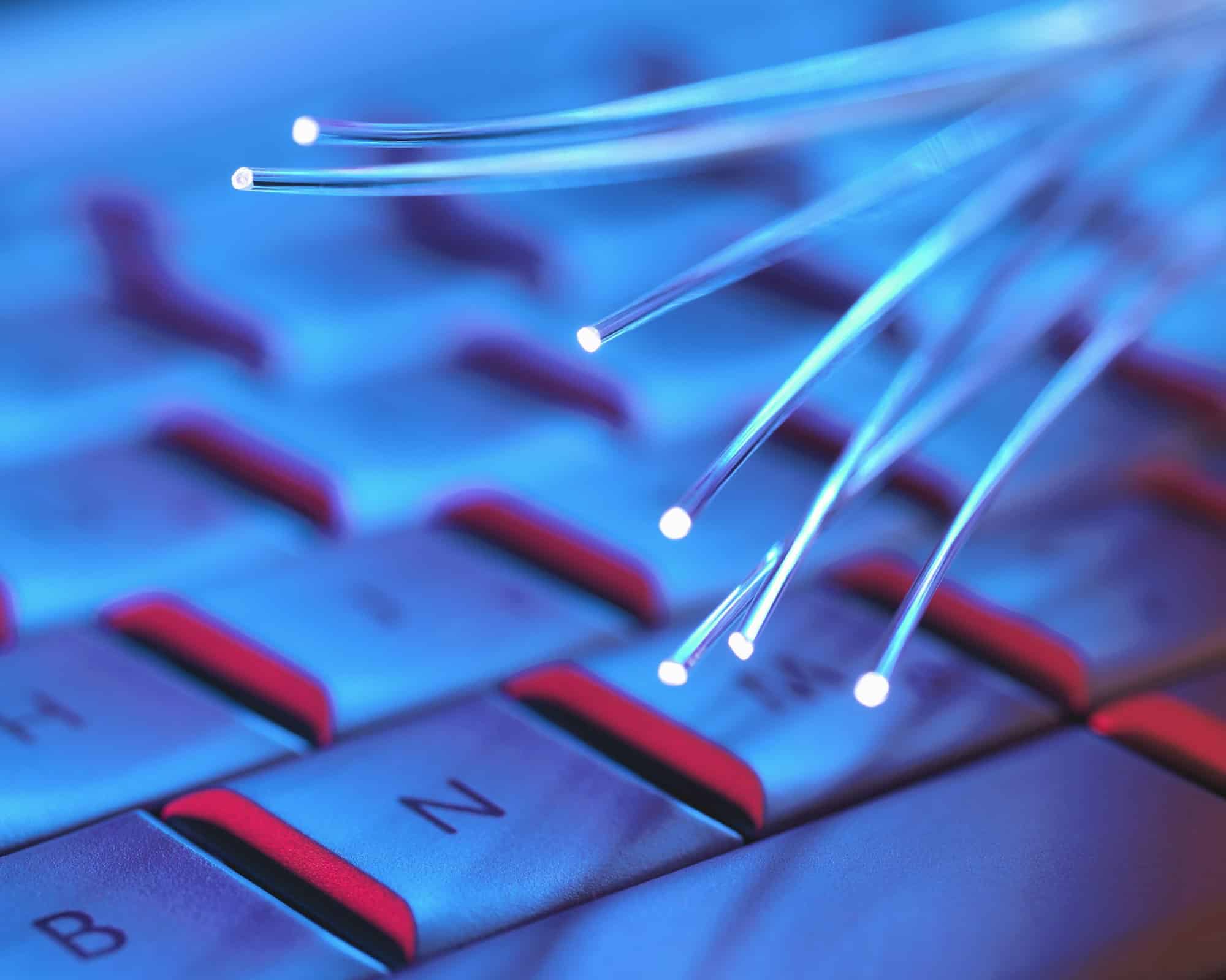 Computer key board with optical fibres which are used to carry images, or high volumes of data